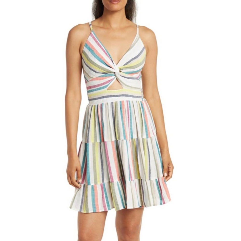Angie Stripe Twist Keyhole Dress
